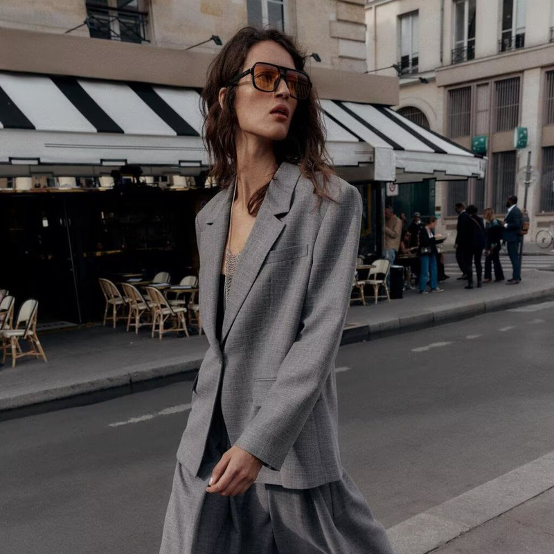 8971570 Za2025 Autumn New Arrivals Women's Herringbone Blazer with Shoulder Pads 8971570 802
