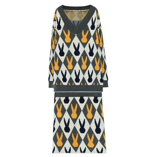 Комплект, свитер, осенняя юбка, трикотажная куртка, в западном стиле, 2019