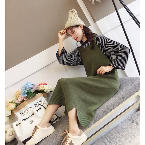 Комплект, свитер, длинное модное демисезонное платье, длина миди, популярно в интернете, 2018