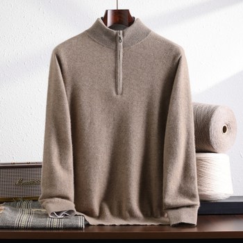 2025 autumn and winter new 100% pure cashmere pullover men's half-high zipper collar extra thick knitted sweater casual business 2025 autumn and winter new 100% pure cashmere pullover men's half-high zipper collar extra thick knitted sweater casual business
