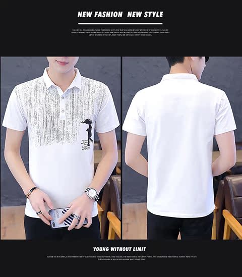 Áo thun nam tay ngắn mùa hè ve áo trẻ trung Một nửa tay áo Polo Xu hướng áo thun nam Áo thun sinh viên Hàn Quốc - Polo t shirt polo