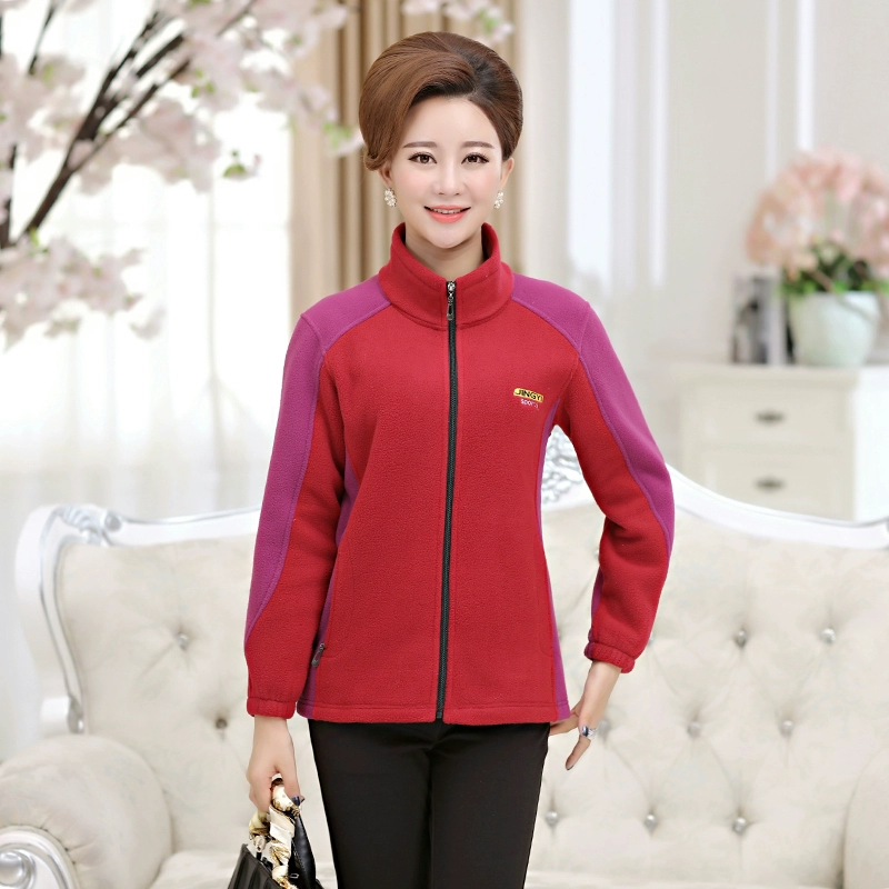 Mùa thu và mùa đông phụ nữ trung niên cổ áo lông cừu dày áo mới mẹ tải áo len lông cừu kích thước lớn áo len ấm áp áo cho người trung niên