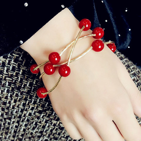 Vòng tay ba vòng hạt màu đỏ nữ lưới màu đỏ Hàn Quốc của cô sinh viên đơn giản Sen Sở hữu vòng tay em gái vòng tay đỏ nữ nhẫn - Vòng đeo tay Cuff vòng tay nữ đẹp