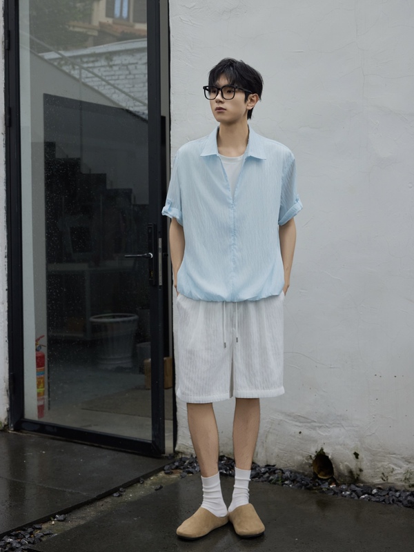 Hn26Ss【Fake Two-Piece Polo Shirt Set】Summer Lightweight Striped Breathable Cool Short-Sleeve Shorts for Men
