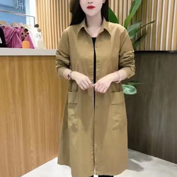 Mid-length windbreaker long-sleeved shirt 2024 new Korean style loose, fashionable and versatile thin over-the-knee jacket for women