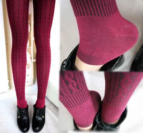 Bên ngoài mặc len sọc dọc vớ vớ quần cotton mỏng xà cạp đan quần mùa xuân và mùa thu quần mỏng bút chì quần lót lông nữ trung niên