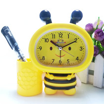 Creative pen holder small alarm clock cute bee cartoon alarm clock student childrens bedside clock student timing small alarm clock