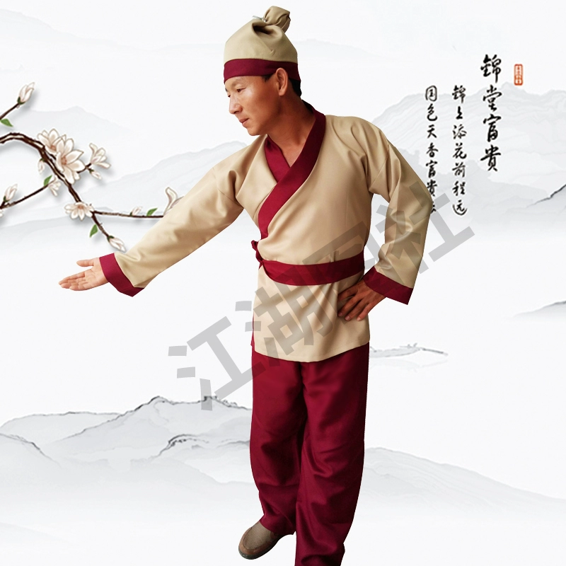 Trang phục cổ xưa Khách sạn Hanfu cổ đại công nhân Ding Xiaoer trang phục người hầu học giả biểu diễn trang phục sân khấu nông dân nam nữ biểu diễn