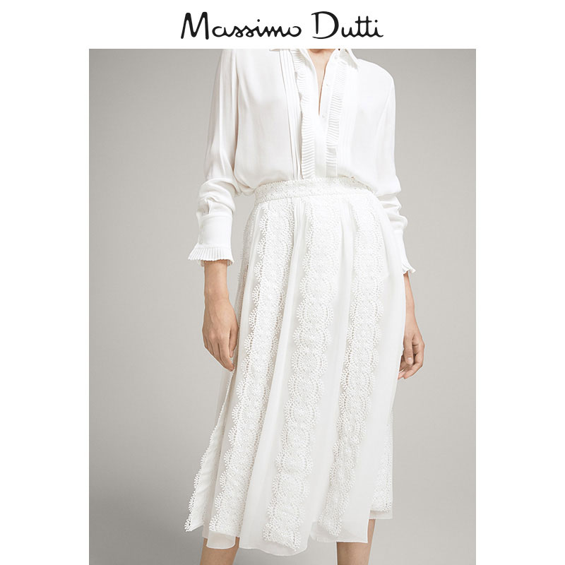 张钧甯同款 Massimo Dutti 女装 中长款蕾丝带饰半身裙女神 05242400251