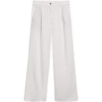 New spring and summer products MassimoDutti2024 womens casual style drapey and elegant off-white pleated straight floor-length trousers 05068798251
