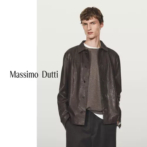 [Ограниченная серия] Новая осенне-зимняя мужская одежда MassimoDutti 2025, новая куртка-рубашка из натуральной кожи в стиле Barn 03318880716