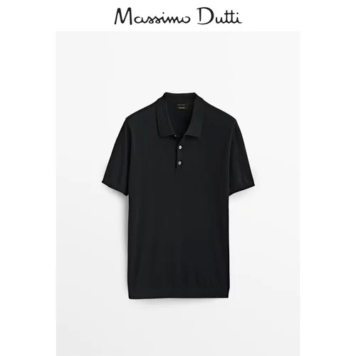 Massimo Dutti Демисезонная базовая комфортная хлопковая трикотажная футболка polo для отдыха, короткий рукав