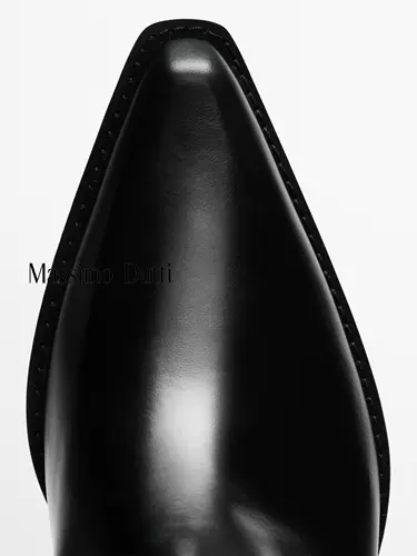 Massimo Dutti Женская обувь 2025 Осень и зима Новые черные кожаные короткие сапоги в ковбойском стиле 11004650800