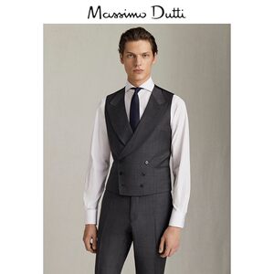 PT私人订制 Massimo Dutti 男装120支纱高纱织羊毛双排扣格纹西装背心正装 02708336802