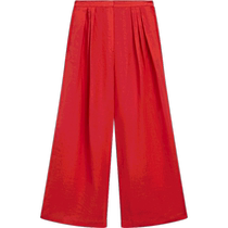 Summer new MassimoDutti2024 womens dopamine red casual lazy style light and pure linen loose wide-leg trousers 05064582600