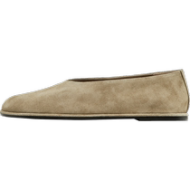 Massimo Dutti chaussures pour femmes 2024 printemps et été nouveauté camel bout rond simples chaussures de ballet en cuir suédé souple 11576350718