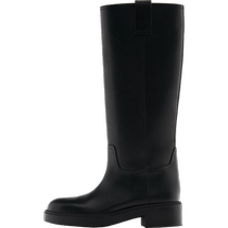 Massimo Dutti womens shoes 2024 winter new style black rubber sole flat knight high boots 11014450800