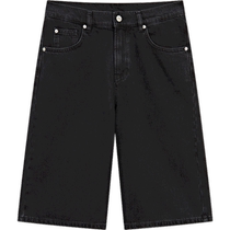 Spring and summer new product MassimoDutti2024 womens casual commuting all-match black comfortable pure cotton denim straight five-quarter pants shorts 05029528800