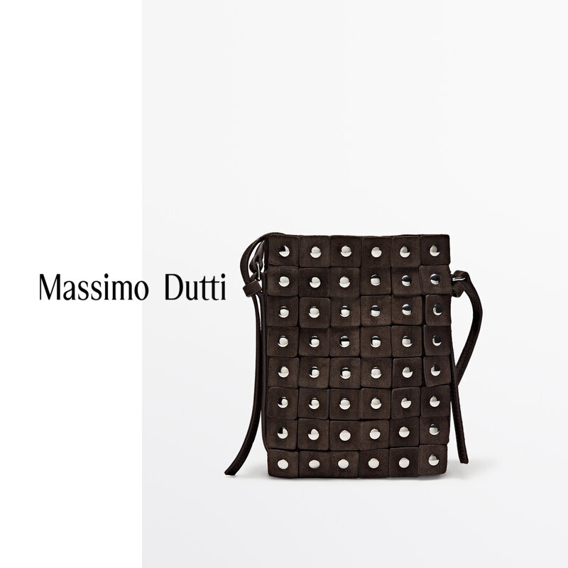 春夏新作Massimo Dutti2025レディースアクセサリーパンクリベットテクスチャスエードミニ携帯電話バッグメッセンジャーバッグ04675645700