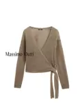 Осенне-зимняя новинка Massimo Dutti 2025 женская одежда повседневный, ленивый и нежный вязаный кардиган с V-образным вырезом и завязками 05801932830