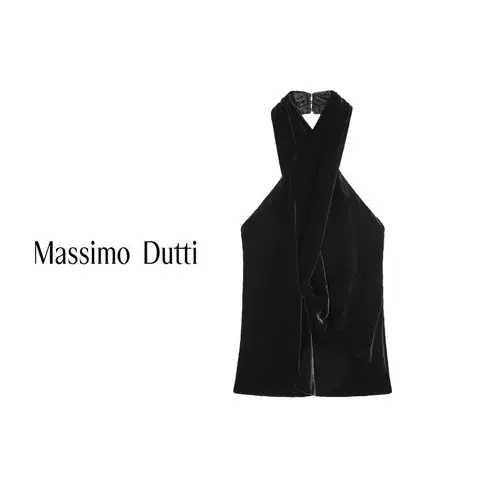 Новинка осени и зимы MassimoDutti2025, женский французский минималистичный топ без рукавов из высококачественного бархата с бретельками на шее 06085755800