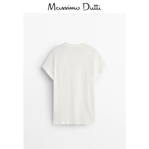 Massimo Dutti, демисезонная белая модная футболка с коротким рукавом для отдыха, V-образный вырез