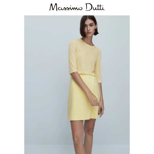 Massimo Dutti, демисезонная желтая футболка с коротким рукавом, круглый воротник