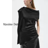 [Ограниченная серия] Новая осенне-зимняя женская атласная рубашка с короткими рукавами и наклонным воротником в минималистском стиле MassimoDutti2025 05722555800