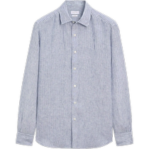 Autumn and winter new MassimoDutti mens 2024 new casual commuting standard version pure linen blue striped long-sleeved shirt 00184367401