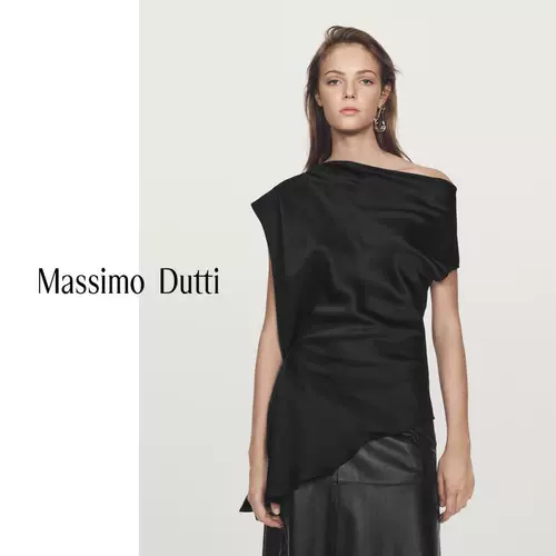[Ограниченная серия] Новая осенне-зимняя женская атласная рубашка с короткими рукавами и наклонным воротником в минималистском стиле MassimoDutti2025 05722555800