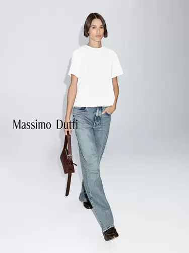 Осенне-зимняя новинка MassimoDutti2025, женская базовая повседневная футболка белого цвета из приятного для кожи хлопка, короткая версия, футболка с круглым вырезом и короткими рукавами, топ 06870402250