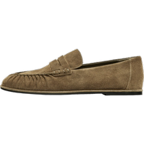 Massimo Dutti womens shoes 2024 new summer style retro gathered suede leather loafers 11584350131