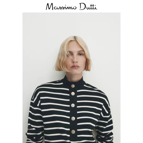 Massimo Dutti, демисезонный хлопковый лонгслив, свитер, 2023, в стиле Шанель, высокий воротник