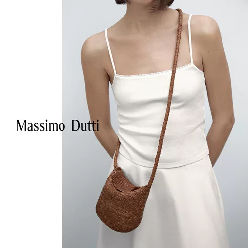 Весенне-летние новинки женских аксессуаров MassimoDutti2025, простая городская сумка через плечо в городском стиле из плетеной кожи наппа 06918604702