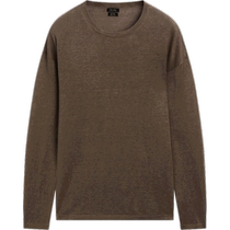 Summer new MassimoDutti mens 2024 new casual simple solid color light and pure linen round neck long-sleeved sweater 00912338706