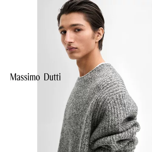 Весна новый продукт Massimodutti мужская одежда 2025 Новый повседневной простой простой стиль серый круглый свитер с длинным рукавом 00909397807
