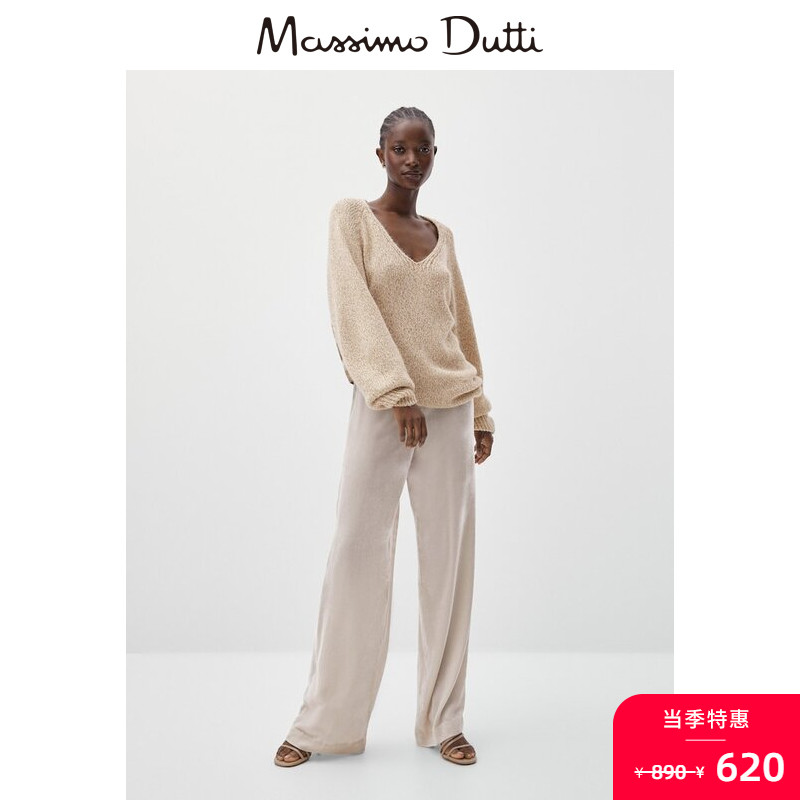 When season ex-gratia Massimo Dutti women's dress V collar shiny yarn sweater knit-jersey 05727611303