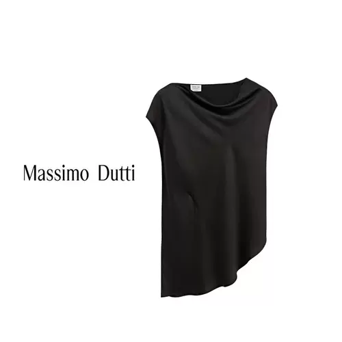 [Ограниченная серия] Новая осенне-зимняя женская атласная рубашка с короткими рукавами и наклонным воротником в минималистском стиле MassimoDutti2025 05722555800