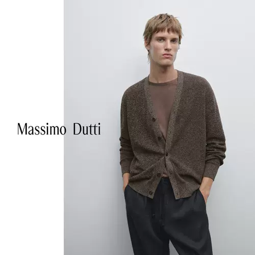 Весенне-летняя новинка мужского сезона Massimo Dutti 2025, новый повседневный ленивый стиль, двухцветный вязаный кардиган из чистого хлопка с V-образным вырезом 00951201724