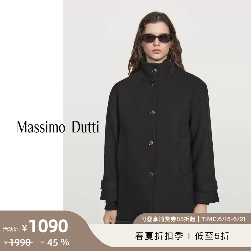Discount Season Massimo Dutti Women's Clothing 2026 Spring/Summer New Classic Black Short Wool Turtleneck Coat 06458908800