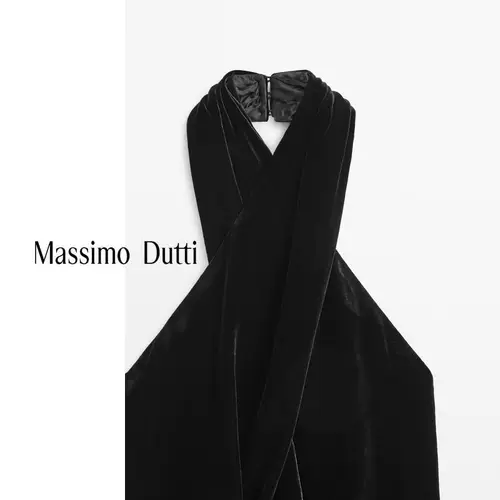 Новинка осени и зимы MassimoDutti2025, женский французский минималистичный топ без рукавов из высококачественного бархата с бретельками на шее 06085755800