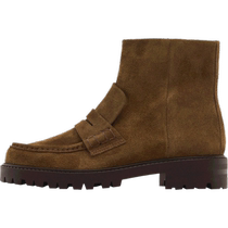 Massimo Dutti womens shoes 2024 winter new style retro brown suede groove sole wide strap ankle boots 11124450700