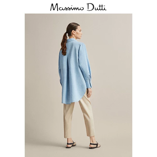 Специальное предложение выбрано Massimo Dutti Women's Women's Formant Увеличенная версия хлопка/льняного цвета покрытия с длинными -насыщенными свободными топами 05102548390