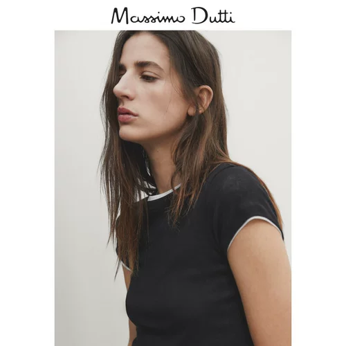 Massimo Dutti, летний универсальный хлопковый комплект, футболка, простой и элегантный дизайн