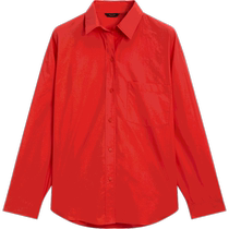 New Season Special Massimo Dutti 2024 Womens French Dopamine Red Commuting Style Cotton Lapel Long Sleeve Shirt 05156956600