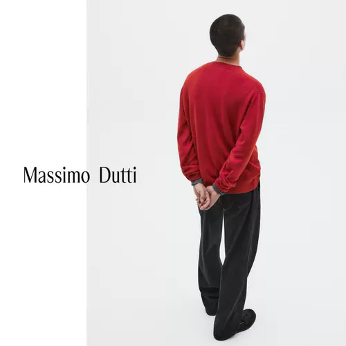 [Ограниченная серия] Новая осенне-зимняя мужская одежда MassimoDutti 2025, новый повседневный свитер из мягкой восковой шерсти с круглым вырезом 00951880601