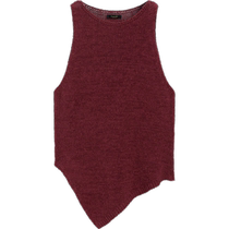 Autumn new MassimoDutti2024 womens retro red asymmetric hem design round neck sleeveless knitted T-shirt 05737510555