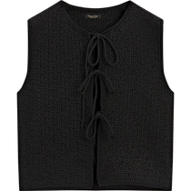 New spring and summer Massimo Dutti 2024 womens clothing simple texture black round neck sleeveless sweater knitted cardigan 05707667800