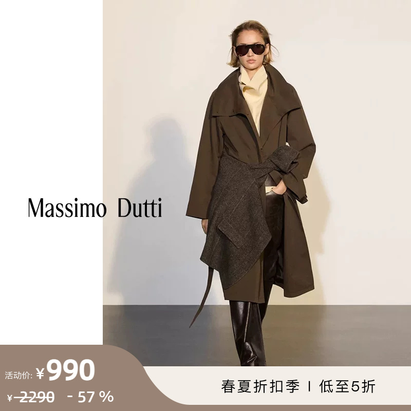 Discount Season Massimo Dutti Women's Clothing 2026 Spring/Summer New Urban Commuter Style Mid-Length High-Neck Tie-Waist Trench Coat 06713331700