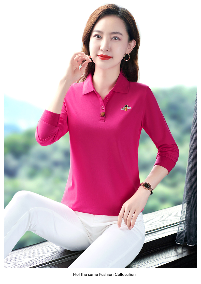 F1130 670K ÁO THUN NỮ WUHTDNG DÀI TAY MÙA XUÂN THU ĐÔNG TRUNG NIÊN THÊU HỌA TIẾT HOA KÍN CỔ THỜI TRANG NỮ VẢI BÔNG G02 SẢN PHẨM MỚI
